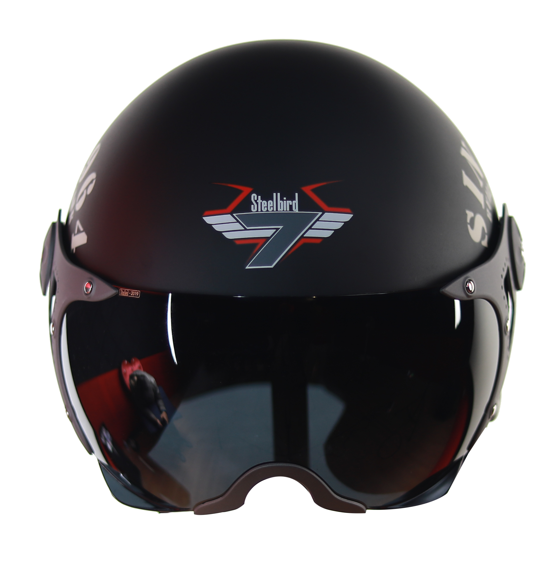 Steelbird SB-27 7Wings Tank Open Face Graphic Helmet (Matt Black Desert Storm With Chrome Silver Visor)